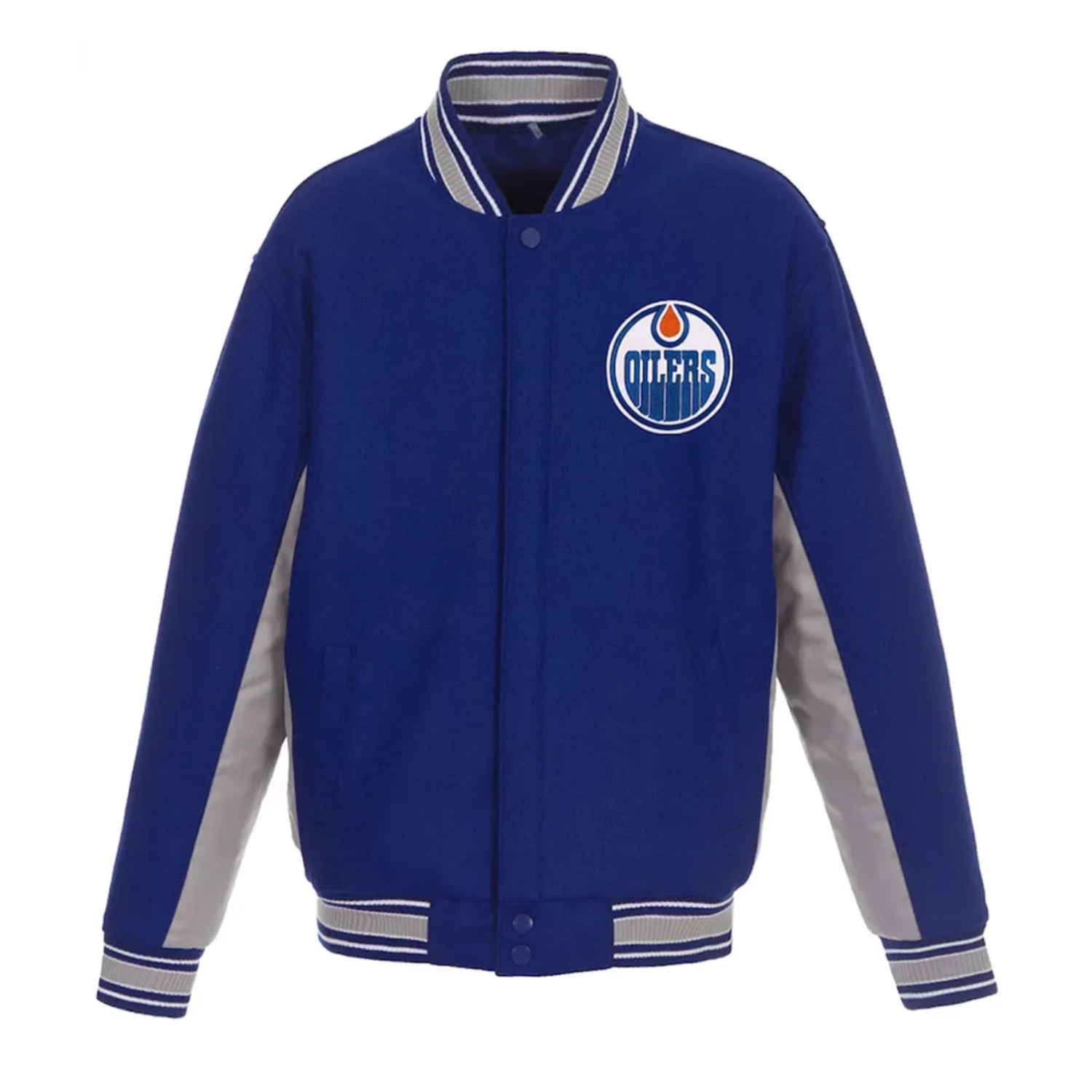 Edmonton oilers accent blue varsity jacket