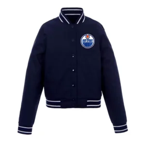 Edmonton oilers front hit wool varsity jacket