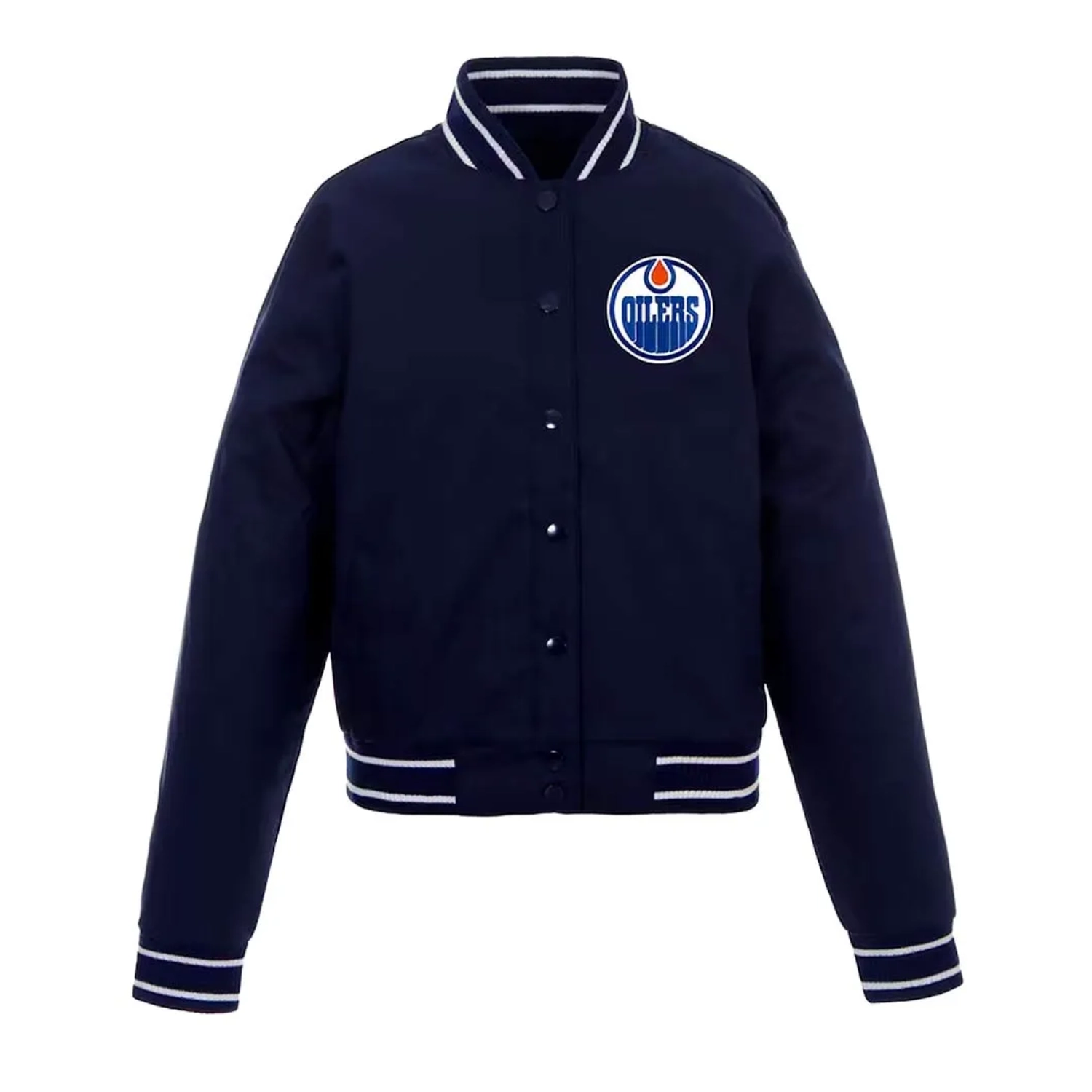 Edmonton oilers front hit wool varsity jacket
