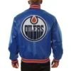 Edmonton oilers full real leather varsity jacket blue 1 1