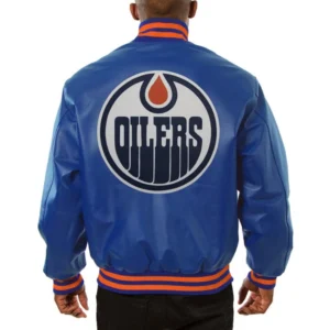 Edmonton oilers full real leather varsity jacket blue 1 1