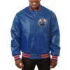 Edmonton oilers full real leather varsity jacket blue 1
