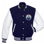 Edmonton Oilers Letterman Wool/Leather Blue Jacket