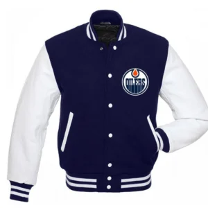 Edmonton oilers letterman wool leather varsity jacket 1