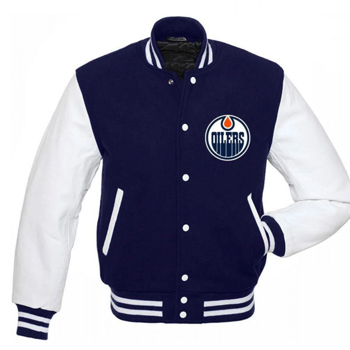 Edmonton oilers letterman wool leather varsity jacket 1