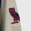 Edmonton oilers navy cream full snap wool leather sleeves