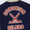 Edmonton oilers navy full snap wool leather jacket