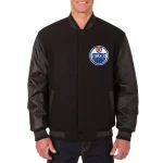 Edmonton Oilers One Color Black Wool/Leather Jacket