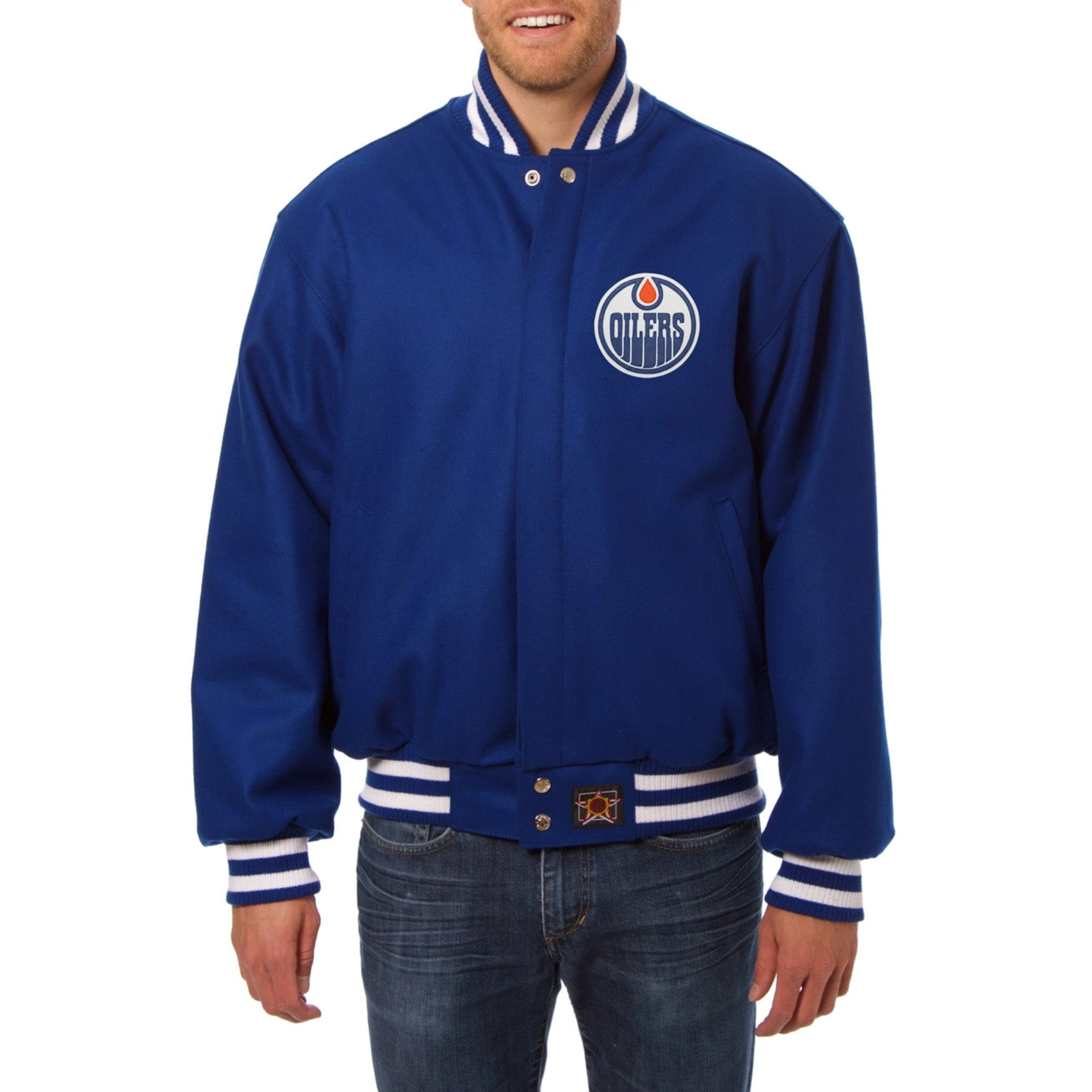 Edmonton oilers one color wool varsity jacket black 1