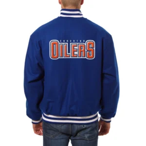Edmonton oilers one color wool varsity jacket blue 1