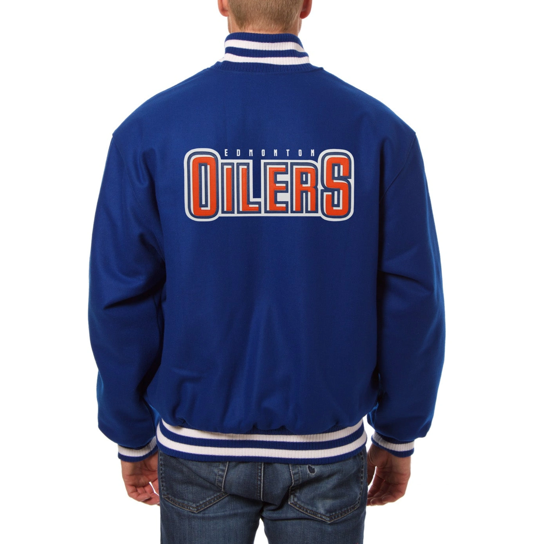 Edmonton oilers one color wool varsity jacket blue 1