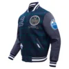 Edmonton oilers pro standard prep plaid navy wool leather varsity jacket 2