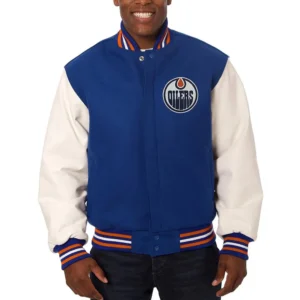 Edmonton oilers two tone varsity jacket