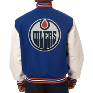 Edmonton oilers two tone wool leather jacket