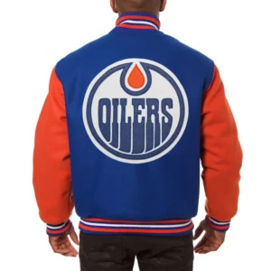 Edmonton oilers two tone wool varsity jacket blue orange 1 1