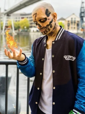 El diablo suicide squad blue varsity jacket