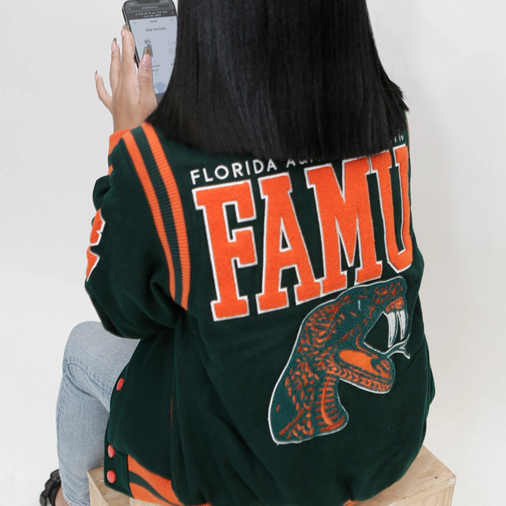Florida am rattlers full snap wool bomber green jacket