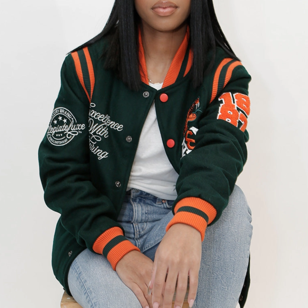 Florida am rattlers full snap wool bomber green varsity jacket