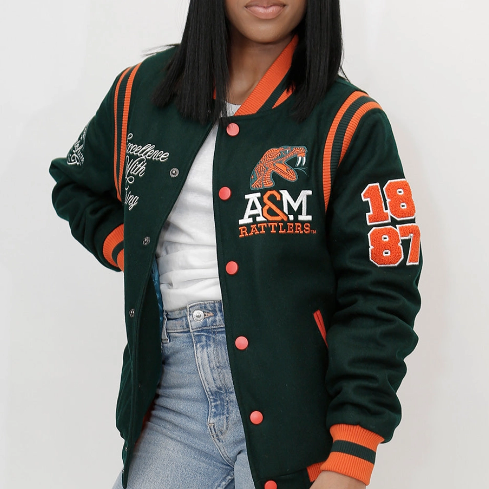 Florida am rattlers full snap wool bomber jacket