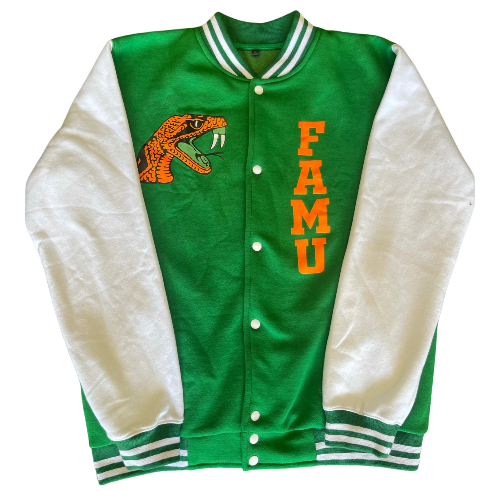 Florida am rattlers vintage ribbed knitted greenwhite wool varsity jacket