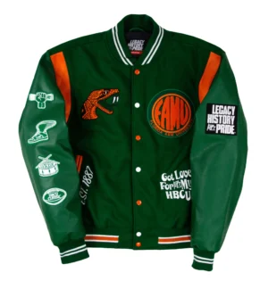 Florida am university motto 30 green wool leather varsity jacket 01