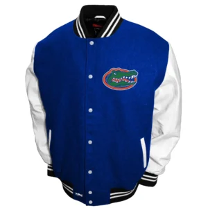 Florida gators graduate royal blue white varsity jacket