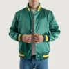 Forest green satin jacket with yellow stripes 9