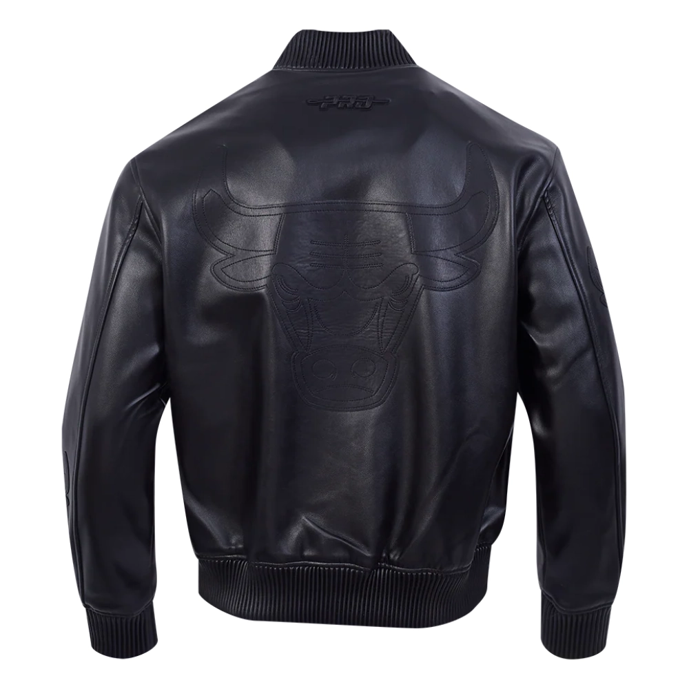 Full black leather chicago bulls washed vanguard logo varsity