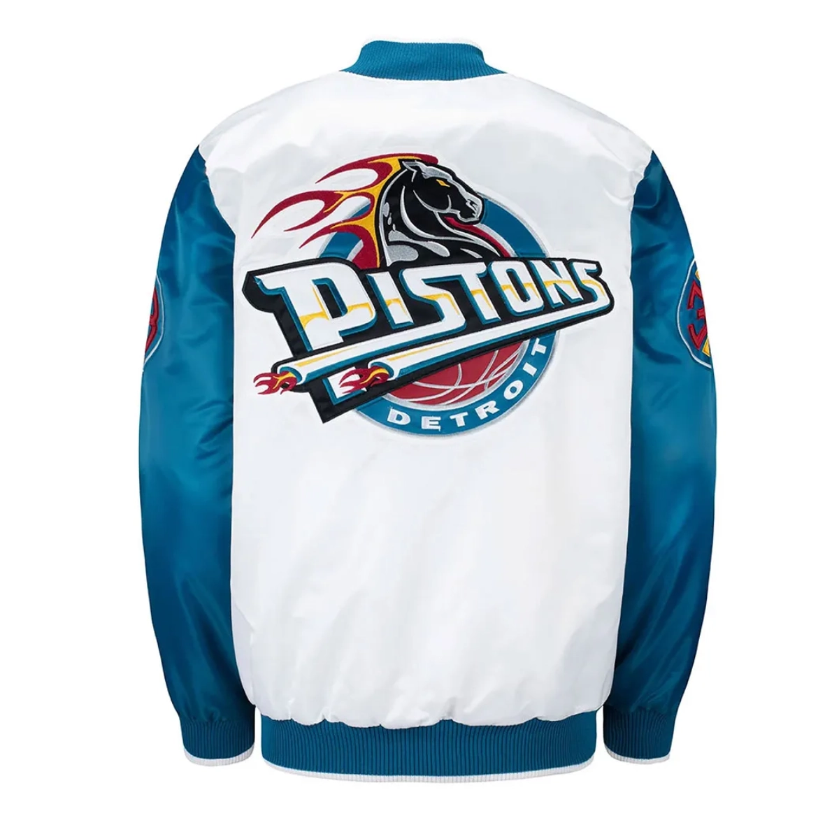 Full snap detroit pistons teal white satin jacket