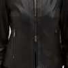 Full zip womens cafe racer black leather jacket