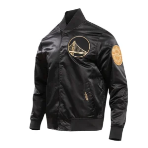 Golden state warriors black gold full snap satin varsity jacket black 2