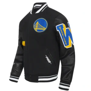 Golden state warriors black old english rib wool varsity jacket