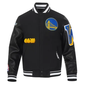 Golden state warriors black wool varsity jacket