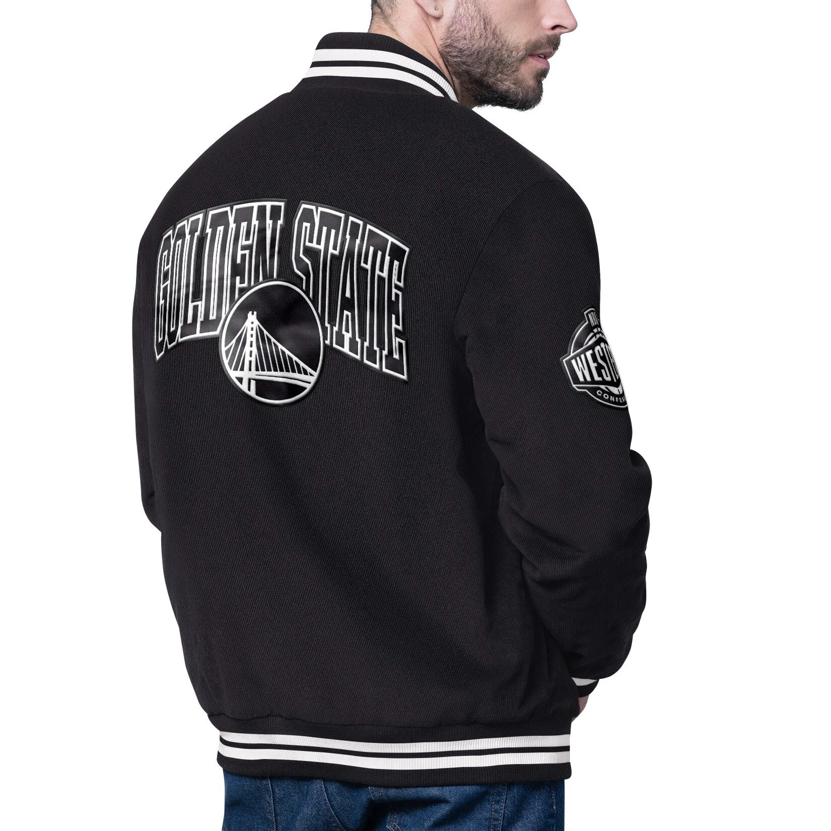 Golden state warriors blackout corduroy varsity jacket