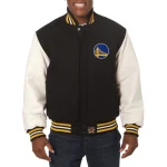 Golden State Warriors Two Tone Black Wool/Leather Jacket