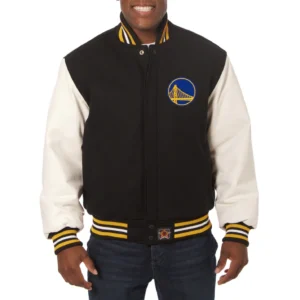Golden state warriors domestic two tone wool and leather jacket black white 1
