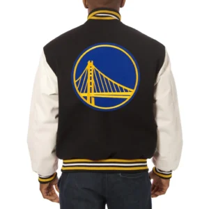 Golden state warriors domestic two tone wool and leather jacket black white 2