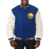 Golden state warriors domestic two tone wool and leather jacket blue white 1