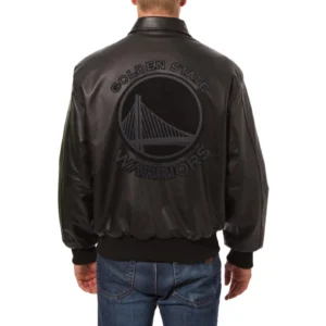 Golden state warriors full leather bomber varsity jacket black 2