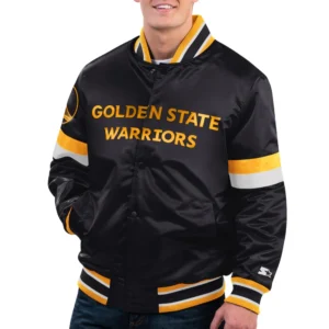 Golden state warriors home game satin varsity jacket black 1