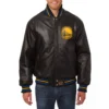 Golden state warriors leather varsity jacket black 1