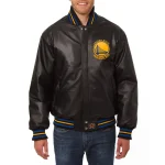 Golden State Warriors Full Leather Rib knitted Black Varsity Jacket