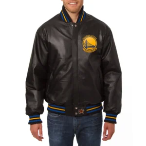 Golden state warriors leather varsity jacket black 1