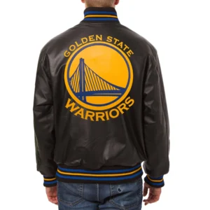 Golden state warriors leather varsity jacket black 2