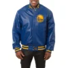 Golden state warriors leather varsity jacket blue 1