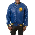 Golden State Warriors Full Leather Rib knitted Blue Varsity Jacket
