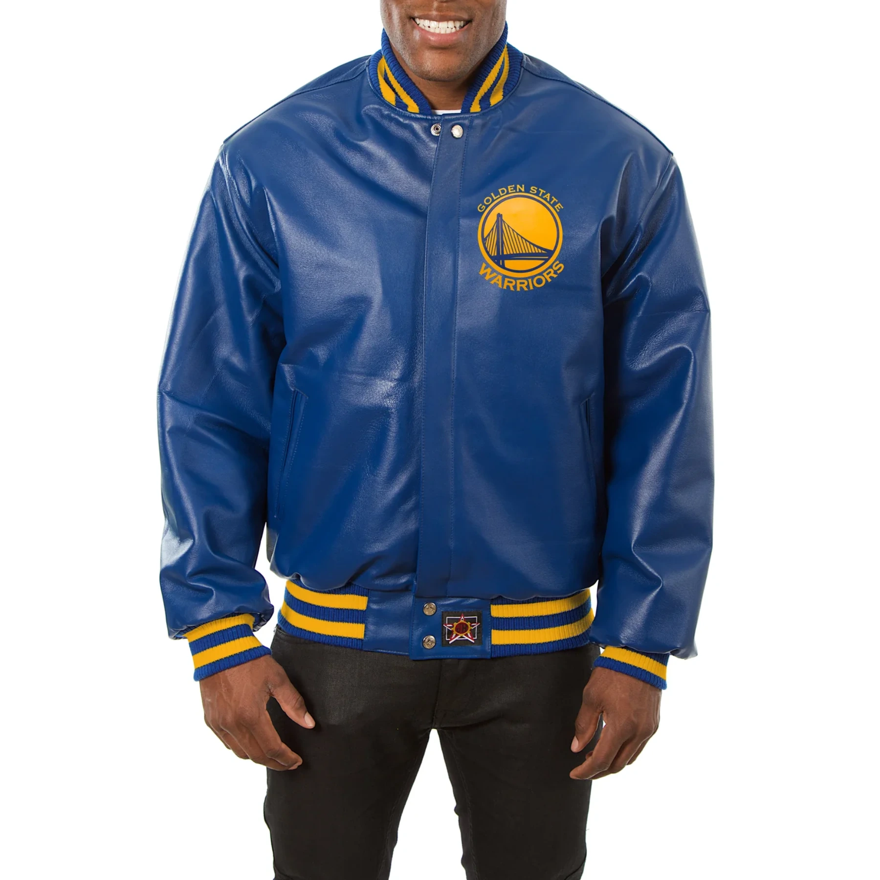 Golden state warriors leather varsity jacket blue 1