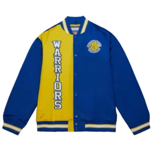 Golden state warriors og 20 full snap satin varsity jacket 3
