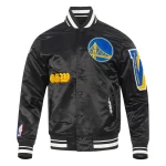 Golden State Warriors Old English Black Satin Jacket