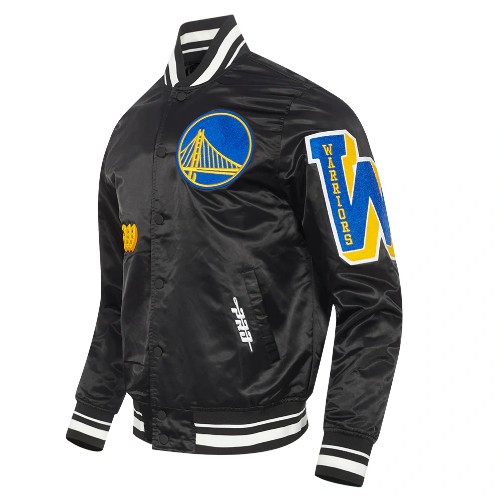 Golden state warriors old english black satin jacket